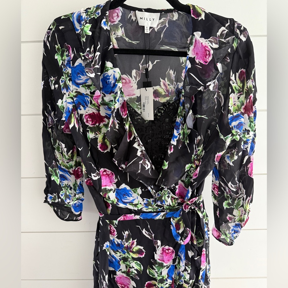 NWT Milly Black Floral Dress, Size 8 - Picture 2 of 9